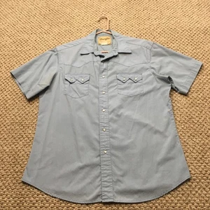 Camicia Wrangler vintage uomo grande blu chiaro western perla snap manica corta anni 80 - Foto 1 di 9