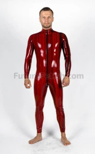 Men Latex Rubber Catsuit EASY-ON (Chlorinated).  Red Black bicolor latex - Picture 1 of 6