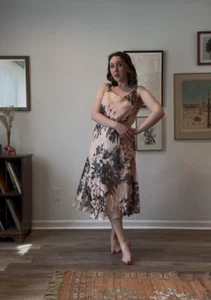 Vintage 90s Pink Dress Silk Midi Dress, Cowl Neck Dress Bias Cut Dress Devore - Picture 1 of 7