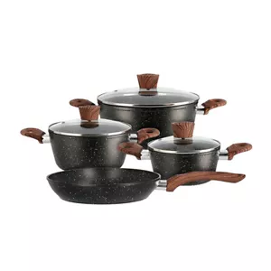 Topfset Induktion 7-teilig Schwarz Aluminium Antihaftbeschichtung Holzoptik KHG - Bild 1 von 8