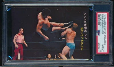 1978 Amada Kotsr Bromides Antonio Inoki vs Bob Backlund patada PSA 8 más alta Foto 1 de 2