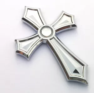 Christian Cross Jesus Cross car auto bike chrome emblem decal sticker SILVER dot - Bild 1 von 2