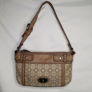 Fossil Light Mocha Leather & Beige Gold Textile Shoulder Bag - Picture 1 of 9