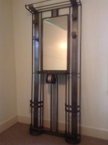 French Art Deco Coat Rack/Umbrella Stand with Mirror and Marble Shelf Cover