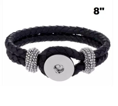 Snap Jewelry Black Leather Bracelet Braided Hoop Fits 18-20mm Ginger Style Charm - Image 1 of 4