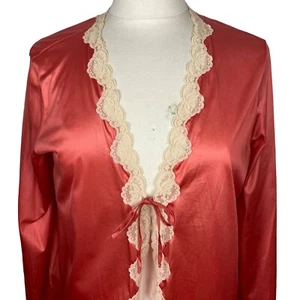 Chaqueta vintage años 60 Van Raalte Peignoir talla 36 naranja satinado encaje ribete tocador - Imagen 1 de 10