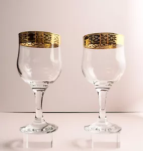 Due bicchieri da vino vintage Pasabahce cristallo di tacchino calici bordo oro 24k - Foto 1 di 4