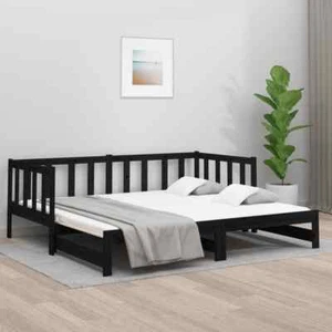 NNEVL Pull-out Day Bed Black 2x(92x187) cm Solid Wood Pine - Picture 1 of 10
