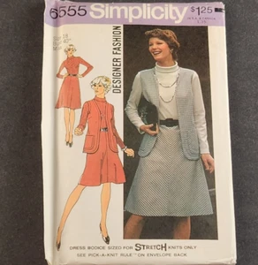 Simplicity 6555 Vintage Sewing Pattern 1974 Misses Vest and Dress Size 18 - Picture 1 of 3
