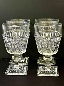 Juego de 4 vasos transparentes de vino/agua Indiana patrón Mt Vernon 6""h base cuadrada - Imagen 1 de 23