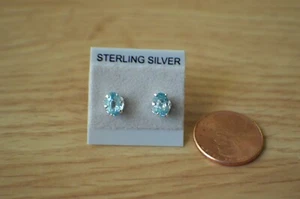 1.81ct Blue Zircon Solitaire Earrings Fine Sterling Silver  6.5x5mm VVS ~ Nice - Picture 1 of 8