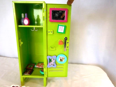 American Girl green Metal School Locker Set Retired With Lock + Accessories - Image 1 of 4