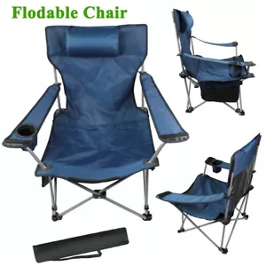 Portable Camping Chair Outdoor Heavy Duty Folding Chair w/Cup Holder & Pillow - Picture 1 of 16
