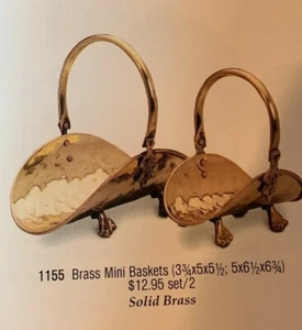 #1155 Set Hammered Solid Brass Mini Basket Firewood Log Claw Feet Home Interiors - Picture 1 of 11
