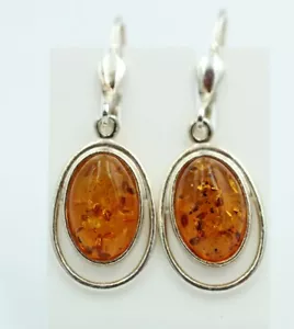 Amber earrings break 925 silver brown amber design earrings top - Picture 1 of 9