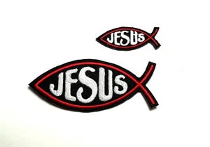 Jesus Fisch Symbol christlicher Biker Motorrad Region bestickter Aufnäher 2 Stck. - Bild 1 von 1