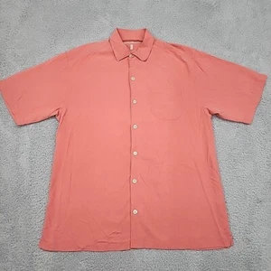 Tommy Bahama Shirt Mens Medium Pink 100% Silk Button Up Hawaiian Short Sleeve - Picture 1 of 11