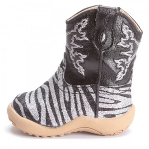 Roper Cowbabies Black Silver Zebra Glitter Infant Boots 016-1901-0059BL - NEW - Picture 1 of 6