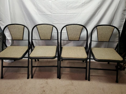 4 Vintage MCM Black Tweed Metal Folding Chairs Cover