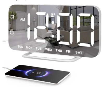 LED Digital Alarm Clock, Mirror Surface for Makeup, with Diming Mode.   (AA) - Image 1 of 4