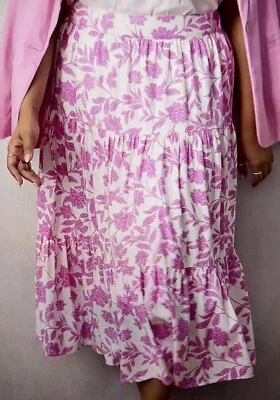 NUEVA Falda Lauren Conrad LC MIDI Para Mujer Talla 3X Rosa En Niveles Pull On Boho Floral Foto 1 de 4