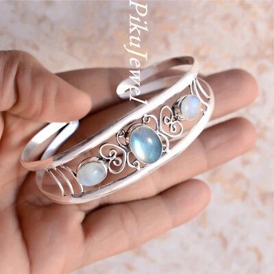 Bracciale moda in argento sterling 925 con pietre di luna e labradorite - Immagine 1 di 4