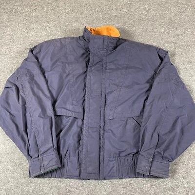 VTG Andrew Marc Jacket Mens Small Blue Full Zip Mock Bomber Leather Trim Retro - Image 1 of 4