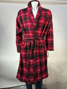 VTG 80s Fruit Of The Loom Mens Sleepwear Robe OS Red & Black Plaid 100% Polyeste - Picture 1 of 16