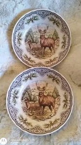 Victorian English Pottery CHALLINOR DEER STAG s/2 SOUP CEREAL BOWLS STAFFORD NEW - Picture 1 of 3