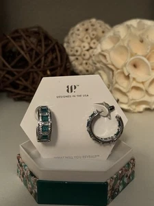Bomb Party Earrings May 2025 Vivid Vixen Lc Emerald Fused Quartz Hematite Platin - Picture 1 of 2