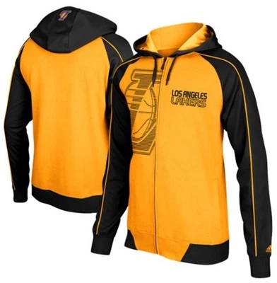 LA Lakers Adidas NBA Full Zip Hoodie/Jacket Colorblock Black & Yellow Mens Large - Image 1 of 4