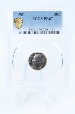 Moneda de diez centavos Roosevelt 1951-P PCGS PR67 prueba 10C Foto 1 de 2