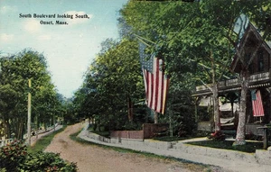 ONSET MA US FLAG ON SOUTH BLVD DIRT ROAD c1910 POSTCARD 110625 U - Picture 1 of 2
