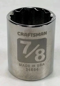 CRAFTSMAN SOCKET 34654 -12 POINT STANDARD - 1/2" DRIVE - SAE 7/8" - Picture 1 of 3