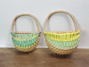 Vintage Half Round Baskets Wall Hanging Pocket Nesting Set Handpainted Cottage - Picture 1 of 8