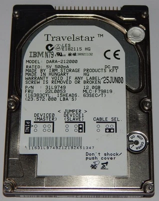 IBM Travelstar DARA-212000 12GB 44pin IDE 2,5" HDD Festplatte 12 GB Hard Disk - Bild 1 von 4