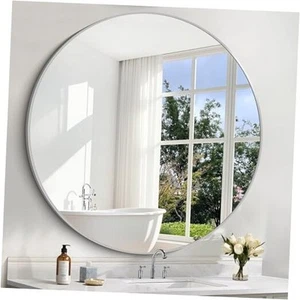 Silver Round Mirror, 48 inch Large Circle Mirrors, Aluminum Metal Frame Big - Picture 1 of 8