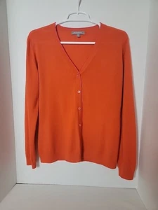 Neiman Marcus The Cashmere Collection Women's Orange V-Neck Knit Sweater, L - Picture 1 of 8