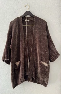 Anthropologie Moth Chenille Cardigan Women’s XS Green Open Front Cozy Pockets - Picture 1 of 16