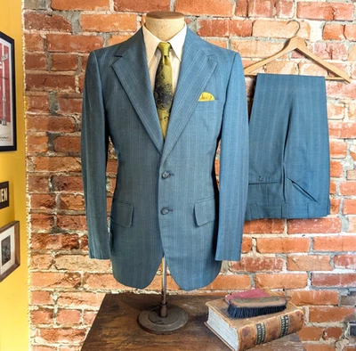 1960s 2 piece Blue Men's Suit Vintage Mad Men MOD Blue Jacket / Sport Coat 39-40 - Image 1 of 4