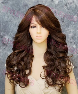 Blonde/Brown/Auburn Long Romantic Curls Lace Front Heat Safe Human Hair Wig EVEP - Picture 1 of 7