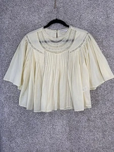 Rebecca Taylor Size L Peasant Blouse Applique Yellow High Neck oversized - Picture 1 of 8