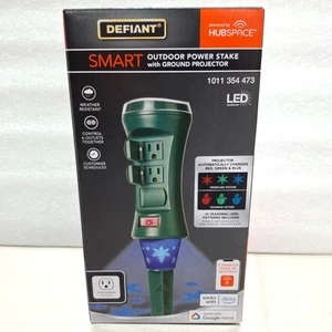 Defiant Smart Outdoor Power Stake Timer w/ Holiday Lights Projector 6-Outlet 4' - Picture 1 of 10