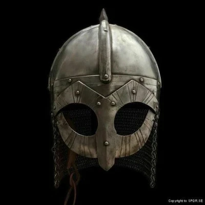 Casco vikingo medieval Gjermundbu casco de época vikinga cota de malla Avantail Foto 1 de 4