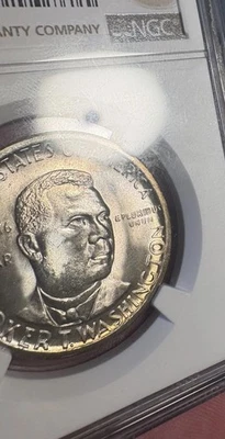 1946 S Gold toner Booker T Washington NGC MS66 Gold tones around rim of coin  - Image 1 of 4