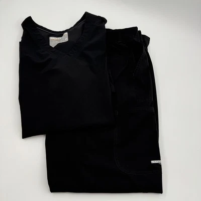 Skechers Women's Black Scrub Top M  & Pants L Set V Neck Pockets Size L - Image 1 of 4
