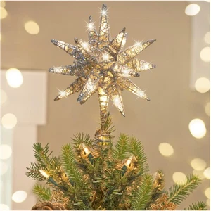 Topper de árbol Starburst plateado brillante, 11 pulgadas 3D árbol de Navidad estrella con - Imagen 1 de 10