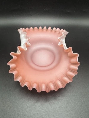 Rosa Kunstglas gefaltete Schale/Korb - Bild 1 von 4