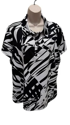 Chico’s Weekends Talla 3 Negro Blanco Botón a Presión Top Mangas Cap Foto 1 de 4