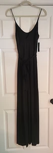 LuLu's Black Belted Jumpsuit Sz M Spaghetti Strap NWT Full Slit Wide Leg Stretch - Picture 1 of 9